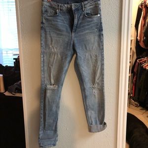 High Rise Light Denim Straight Leg Jeans